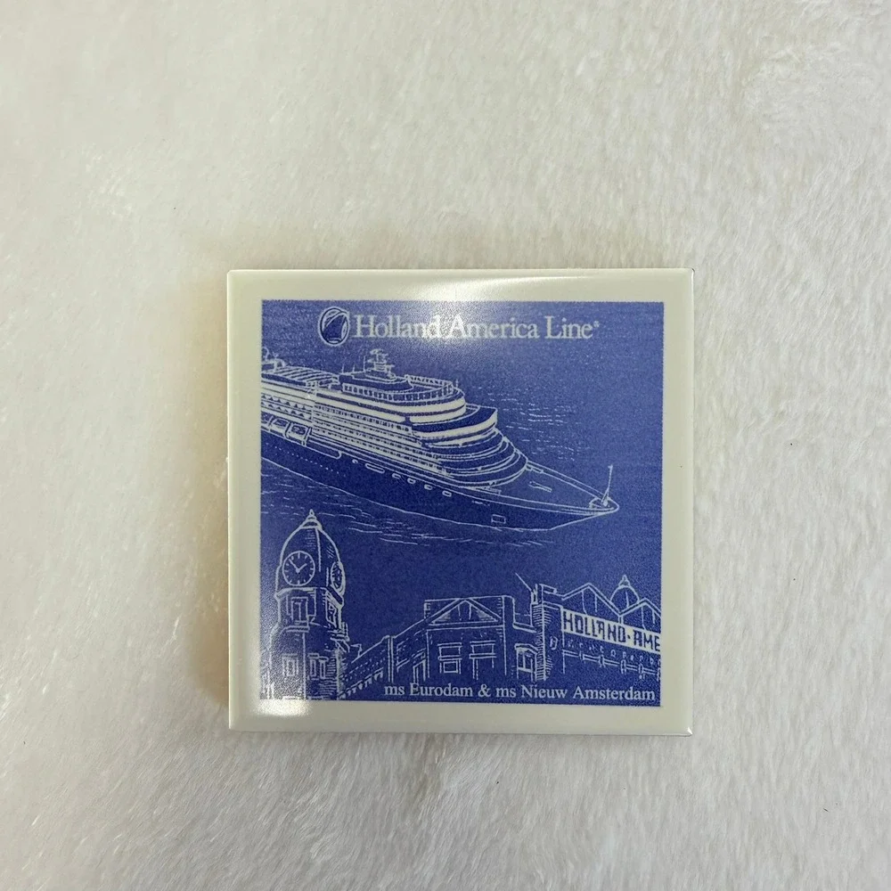 Holland America Line Ceramic Coaster Set of 6 Blue White Nautical Cruise‎ Ships